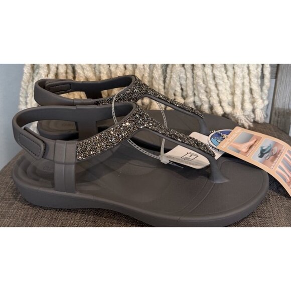 Aetrex Women’s Size 9 Skyler Thong Sandal pewter Grey embellished - Picture 2 of 10